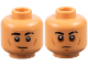 Part No: 3626pb3663  Name: Minifigure, Head Dual Sided Black Eyebrows, Broken on Left, Dark Orange Cheek Lines, Chin Dimple, Lopsided Grin / Neutral, Eye Shadow Pattern