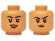 Part No: 3626pb3736  Name: Minifigure, Head Dual Sided Female Black Eyebrows and Eyelashes, Dark Orange Lips, Open Mouth Smile / Frown, Raised Left Eyebrow Pattern
