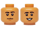 Part No: 3626pb3741  Name: Minifigure, Head Dual Sided Black Eyebrows, Medium Nougat Chin Dimple and Cleft Lip, Neutral / Open Mouth Smile with Teeth Pattern