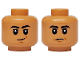 Part No: 3626pb3870  Name: Minifigure, Head Dual Sided Black Eyebrows, Dark Orange Chin Dimple, Smirk / Sad Closed Mouth with Dimples Pattern