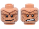 Part No: 3626pb3881  Name: Minifigure, Head Dual Sided Alien Reddish Brown Thick Rock Eyebrows and Cheek Lines, Dark Orange Eye Shadow and Cracks, Lopsided Grin / Scared Open Mouth with Teeth Pattern