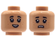 Part No: 3626pb3908  Name: Minifigure, Head Dual Sided Child Black Eyebrows, Single Eyelashes, Dark Orange Freckles, Open Mouth Smile / Frown Pattern