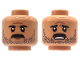 Part No: 3626pb3909  Name: Minifigure, Head Dual Sided Black Eyebrows, Moustache and Stubble, Dark Orange Chin Dimple and Forehead Crease, Stern / Worried Open Mouth with Teeth Pattern