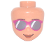Part No: 72409  Name: Mini Doll, Head Friends Sunglasses with Dark Bluish Gray Lenses and Magenta Frames, Reddish Brown Lips and Closed Mouth Smile Pattern