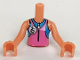 Part No: FTGpb230c01  Name: Torso Mini Doll Girl Dark Pink and Dark Azure Wetsuit with Seahorse Logo Pattern, Nougat Arms with Hands