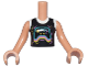 Part No: FTGpb409c01  Name: Torso Mini Doll Girl Black and White Shirt with Dark Turquoise, Bright Pink, and Yellow Video Game Controller Pattern, Nougat Arms with Hands