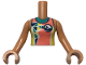 Part No: FTGpb433c01  Name: Torso Mini Doll Girl Coral, Dark Turquoise, and Yellow Wetsuit with Dolphin / Whale Logo and Triangles Pattern, Nougat Arms with Hands
