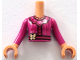 Part No: FTGpb477c01  Name: Torso Mini Doll Girl Magenta Dress Top with Belt, Gold Butterfly, Dark Red Trim and Stripes Pattern, Nougat Arms with Hands with Magenta Long Sleeves