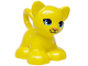 Part No: 104931pb02  Name: Duplo Cat Kitten Standing with Molded Yellow Feet, Chest, Muzzle, Tail Tip, and Inner Ears and Printed Black Mouth and Nose, Medium Azure Eyes, Coral Tongue Pattern