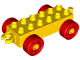 Part No: 11248c02  Name: Duplo Car Base 2 x 6 with Open Hitch End and Red Wheels with Fake Bolts