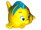 Part No: 11374pb01  Name: Duplo Fish with Large Eyes and Dark Azure Dorsal Fin and Stripes Pattern (Flounder / Fabius)