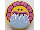Part No: 14769pb315  Name: Tile, Round 2 x 2 with Bottom Stud Holder with Sunflower Face, Dark Pink Flakes and Water Pouring from Mouth Pattern