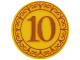 Part No: 14769pb774  Name: Tile, Round 2 x 2 with Bottom Stud Holder with Coin with Dark Orange and Bright Light Orange '10' and Border with Filigree Pattern