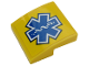 Part No: 15068pb199  Name: Slope, Curved 2 x 2 x 2/3 with Blue EMT Star of Life on Yellow Background Pattern (Sticker) - Set 60203
