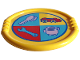 Part No: 27372pb18  Name: Duplo Utensil Disk with Blue Circle, Lavender Brush and Kettle, Red Car and Medium Azure Wrench in Quarter Circles Pattern