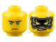 Part No: 28621pb0044  Name: Minifigure, Head Dual Sided Reddish Brown Eyebrows, Green Eyes, Frown / Black and Lime Mask with Yellowish Green Eyes Pattern - Vented Stud