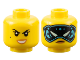 Part No: 28621pb0045  Name: Minifigure, Head Dual Sided Female Black Eyebrows, Eyelashes, Beauty Mark, Medium Nougat Lips, Open Mouth Smile with Teeth / Black and Medium Azure Mask with Light Aqua Eyes, Frown Pattern - Vented Stud