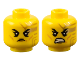 Part No: 28621pb0069  Name: Minifigure, Head Dual Sided Female Black Eyebrows, Gold Circuitry and Lips, Medium Nougat Cheek Lines, Frown / Bared Teeth Pattern - Vented Stud