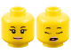 Part No: 28621pb0121  Name: Minifigure, Head Dual Sided Female Black Eyebrows and Eyelashes, Bright Pink Lips, Grin / Open Mouth with Coral Tongue, Sleeping Pattern - Vented Stud
