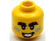 Part No: 28621pb0171  Name: Minifigure, Head Dark Brown Bushy Eyebrows and Soul Patch, Metallic Light Blue Lines and Dots on Cheeks, Open Mouth Smile with Teeth Pattern - Vented Stud