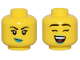 Part No: 28621pb0189  Name: Minifigure, Head Dual Sided Female Thin Black Eyebrows, Dark Turquoise Lips, and Crooked Smile / Closed Eyes, Open Mouth Smile Pattern - Vented Stud