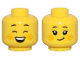 Part No: 28621pb0192  Name: Minifigure, Head Dual Sided Female Black Eyebrows, Bright Light Orange Cheek Spots, Closed Eyes, Open Mouth Smile / Closed Mouth Smile Pattern - Vented Stud