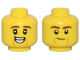 Part No: 28621pb0194  Name: Minifigure, Head Dual Sided Reddish Brown Eyebrows, Dark Orange Cheek Lines, and Open Mouth Smile / Smirk Pattern - Vented Stud