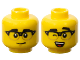 Part No: 28621pb0199  Name: Minifigure, Head Dual Sided, Black Eyebrows and Horn Rimmed Glasses, Grin / Wink with Open Mouth, White Teeth and Red Tongue Pattern - Vented Stud