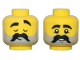 Part No: 28621pb0201  Name: Minifigure, Head Dual Sided Thick Black Eyebrows and Moustache, Light Bluish Gray Beard Stubble, Closed Eyes and Eyebrow Raised / Small Smile Pattern - Vented Stud