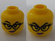 Part No: 28621pb0204  Name: Minifigure, Head Dual Sided Female Black Eyebrows and Glasses, Medium Lavender Lips, Lopsided Grin / Stern Pattern - Vented Stud