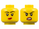 Part No: 28621pb0261  Name: Minifigure, Head Dual Sided Female, Black Eyebrows, Red Lips, Lopsided Grin / Scowl Pattern - Vented Stud