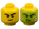 Part No: 28621pb0264  Name: Minifigure, Head Dual Sided Black Eyebrows, Raised Eyebrow Left, Mouth Lopsided Closed Smile / Open, Lime and White Head-Up Display Pattern - Vented Stud