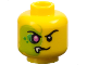 Part No: 28621pb0270  Name: Minifigure, Head Alien, Black Eyebrow Evil Grin Left, Lime Face with Magenta Eye and White Fang Right Pattern - Vented Stud