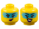 Part No: 28621pb0325  Name: Minifigure, Head Dual Sided Female Black Eyebrows, Eyelashes, Medium Azure Face Paint, Dark Purple Lips, Lopsided Grin / Open Mouth Smile with Teeth Pattern - Vented Stud