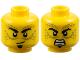 Part No: 28621pb0368  Name: Minifigure, Head Dual Sided Black Eyebrows, Soul Patch, Olive Green Spots and Lines, Lopsided Grin / Open Mouth Scowl with Teeth Pattern - Vented Stud