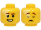 Part No: 28621pb0370  Name: Minifigure, Head Dual Sided Reddish Brown Eyebrows, Bright Light Yellow Splotch, Open Mouth Smile with Teeth / Sleeping Pattern - Vented Stud (BAM)