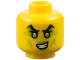 Part No: 28621pb0372  Name: Minifigure, Head Female Black Eyebrows, Lime Eyes, Eye Shadow, Spots, Cheek Lines and Lips, Crooked Open Mouth Smile Pattern - Vented Stud