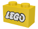 Part No: 3004p50  Name: Brick 1 x 2 with LEGO Logo Open O Style White with Black Outline Pattern