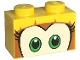 Part No: 3004pb314  Name: Brick 1 x 2 with Green and White Eyes with Long Black Eyelashes on Dark Orange Background Pattern (Super Mario Dixie Kong Upper Face)