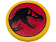 Part No: 30261pb065  Name: Road Sign 2 x 2 Round with Clip with Black Dinosaur on Red Background (Jurassic Park Logo) Pattern
