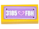 Part No: 3069pb0290  Name: Tile 1 x 2 with Heart and '3185 FBH' on Medium Lavender Background Pattern (Sticker) - Set 3185