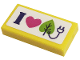 Part No: 3069pb0939  Name: Tile 1 x 2 with Dark Purple Letter I, Dark Pink Heart, Lime Leaf and Power Plug Pattern (Sticker) - Set 41443
