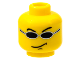 Part No: 3626bpb0053  Name: Minifigure, Head Glasses with Small Black Sunglasses, Smirk Pattern (Snap) - Blocked Open Stud