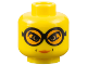Part No: 3626bpb0126  Name: Minifigure, Head Female Glasses with Orange Goggles, Dimples Around Lips Pattern - Blocked Open Stud