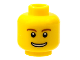 Part No: 3626bpb0273  Name: Minifigure, Head Reddish Brown Eyebrows, Thin Grin with Teeth, Black Eyes with White Pupils Pattern - Blocked Open Stud