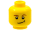 Part No: 3626bpb0278  Name: Minifigure, Head Reddish Brown Eyebrows, White Pupils, Lopsided Smile with Black Dimple Pattern - Blocked Open Stud