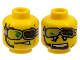 Part No: 3626bpb0448  Name: Minifigure, Head Dual Sided Headset and Green Glasses with Red Bars, Glasses Down / Glasses Up and Mouth Open Pattern - Blocked Open Stud