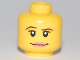 Part No: 3626bpb0457  Name: Minifigure, Head Female with Pink Lips, Thin Brown Eyebrows and White Pupils Pattern - Blocked Open Stud