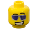 Part No: 3626bpb0467  Name: Minifigure, Head Black Angled Eyebrows, Silver Sunglasses with Dark Purple Lenses, Lopsided Open Mouth Smile with Teeth and Sparkle Pattern - Blocked Open Stud