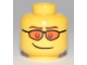 Part No: 3626bpb0469  Name: Minifigure, Head Glasses with Orange Sunglasses, Brown Eyebrows and Crooked Smile Pattern - Blocked Open Stud